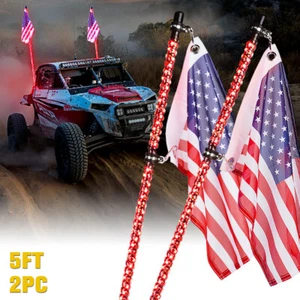 2PCS 5FT RED LED Spiral Whip Lighted Antenna Flag Pole for ATV UTV RZR 4WD SxS - Picture 1 of 7
