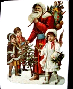 Very Large Amazing Vintage Die Cut of Santa w/ Angel with Bells * - Picture 1 of 6