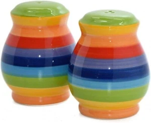Regenbogen Keramik Salz und Pfeffer Cruet Set handbemalt Keramik Küche 7 cm - Bild 1 von 1