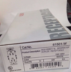 100 Pack Decorator 15A White Receptacle Residential 5-15R Outlet 61501-W Plug - Picture 1 of 2