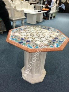 24" Marble Chess Side Table Top With Stand Multi Inlay Home Furniture Decor E945 - Picture 1 of 8