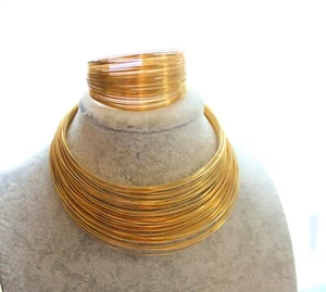 Vintage Greece Made Gold Wired Choker Necklace Bracelet Sets geometric - Picture 1 of 6