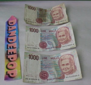 3 Piece 1000 Lire Mille Montessori Banca D'Italia Italy Paper Money 1990 - Picture 1 of 9