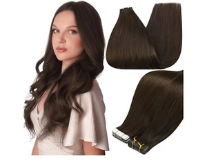 NIBFull Shine Tape in Hair Ext. Remy Human Hair Invisible Skin Weft Color Brown - Picture 1 of 9
