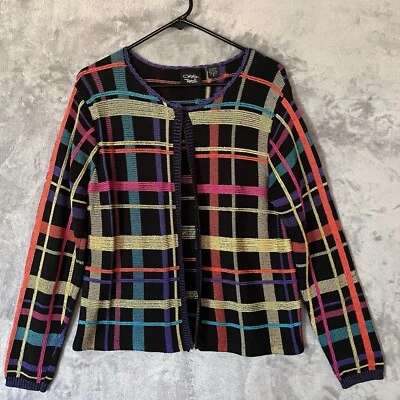 Cárdigan suéter Christina Rotelli frontal a presión colorido a cuadros para mujer talla S diseñador Foto 1 de 4