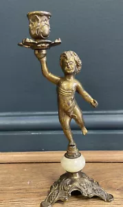 Cherub Candle Stick Holder Onyx And Metal - Picture 1 of 9