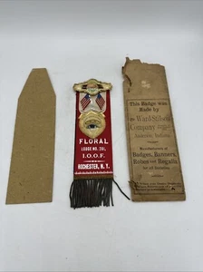 Vintage Ribbon IOOF Floral Lodge 281 Rochester Independent Order Of Odd Fellows - Picture 1 of 18