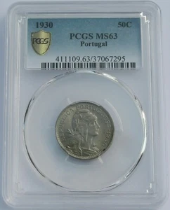 1930 Portugal 50 Centavos con certificación PCGS MS63 ~ moneda rara de alto grado ~ - Imagen 1 de 2
