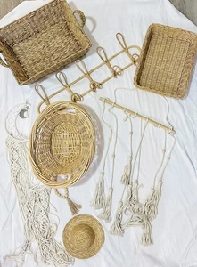 Konvolut Korb Bambus Makramee Deko Konvolut 9 Körbe Hut Wanddeko Boho - Bild 1 von 6