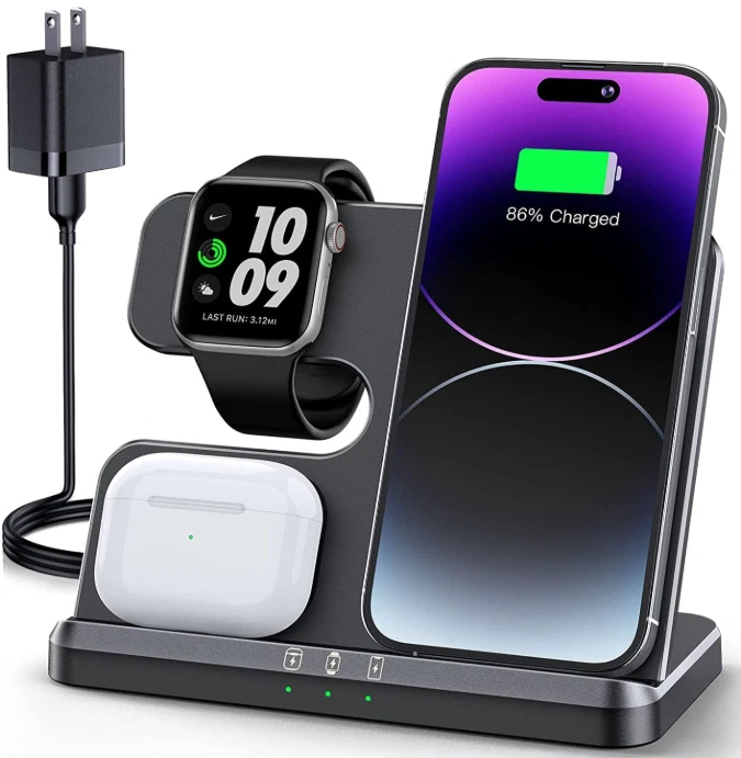 Estación de Carga 3 en 1 Inalámbrica para Móvil, Reloj Inteligente y Auriculares - Imagem 1 de 4