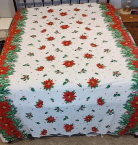Tovaglia Natalizia Vintage Spring Mills Poinsettia Oblunga 110 X 70 Cotone Luminoso! - Foto 1 di 10