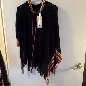 $498 Missoni Women's Black Semi-Sheer Zig-Zag Fringe Cape Sweater - Picture 1 of 7