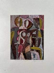 Abstraktes russisches Gemälde 6x4" auf Papier Mid Century Stil Original Kunstwerk - Bild 1 von 12