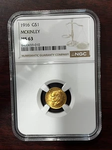 1916 PCGS MS64 $1 MCKINLEY GOLD Commemorative - Picture 1 of 4
