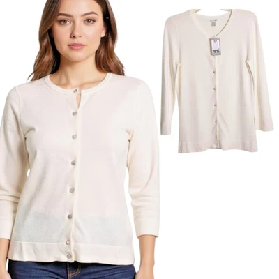 Cárdigan de punto suave con botones Spence manga 3/4 para mujer talla S marfil Foto 1 de 4