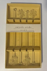 4 Vtg Pier One Cocktail Drink Swizzle Sticks Glass Stirrers Snowflake Top 8" NOS - Picture 1 of 9