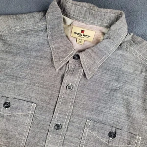 Woolrich Mens Gray Button Down Shirt short Sleeve Casual Work Utility L/G - Picture 1 of 6