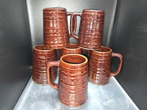 6 Vintage Rumpf Marcrest braun Gänseblümchen Punkte Steinzeug Kaffeetasse Becher Bier Stein 5" - Bild 1 von 9