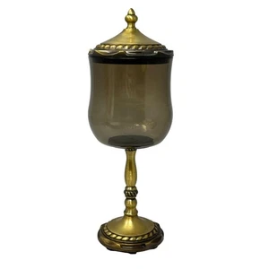 Brass Goblet Pedestal Dish Lidded Apothecary Vintage Macabre Halloween Decor - Picture 1 of 13