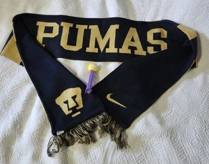 Nike PUMAS Cat Knit Scarf-Unisex-One Size-Reversible-Fringe Navy Blue/Tan - Picture 1 of 4