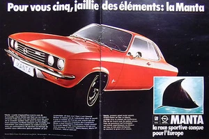 PUBLICITÉ OPEL MANTA RACE SPORTIVE CONÇUE POUR L'EUROPE MOTEUR 1600 ET 1900 CM3 - Picture 1 of 1