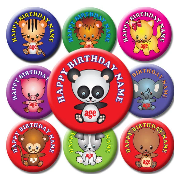 INSIGNIAS PERSONALIZADAS DE CUMPLEAÑOS DE ANIMALES LINDOS / IMANES DE NEVERA - 58 MM Foto 1 de 1