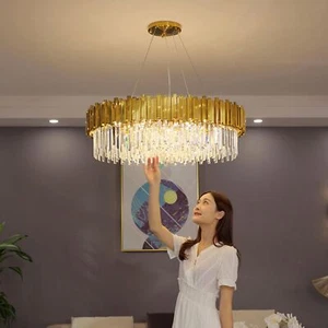 Lámpara de techo de cristal ajustable en altura, lámpara de dormitorio (55 Cm, oro) - Imagen 1 de 6