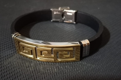 Bracciale Versace in acciaio inox e pelle tono oro accessori regalo