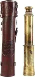 Brass Telescope East India Company 1818 Tracker Spyglass Vintage Leather Case - Picture 1 of 3
