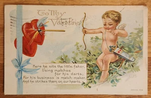 To My Valentine Vintage Embossed Postcard PC 1912 Cupid with Bow & Arrow - Imagen 1 de 1