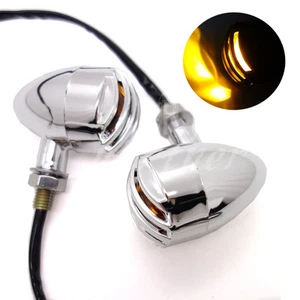2X Chrome ABS Grill Bullet Turn Signal Indicator Light For Harley Chopper Custom - Picture 1 of 8