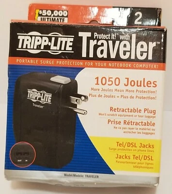 New TRIPP LITE Traveler Plugin Surge Protector Compact Retractable 2 Outlets - Image 1 of 2