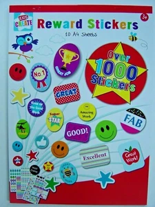 Belohnung Stickerblock, 10 A4 Blätter, 1000+ bunte Kinder-/Schulaufkleber - Bild 1 von 6