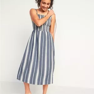 Old Navy Blue Stripe Smocked Fit & Flare Striped Cami Summer Midi Dress Size XL - Picture 1 of 11