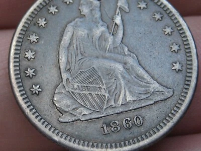 1860 P Silver Seated Liberty Quarter- Philadelphia, XF Details - Image 1 of 4