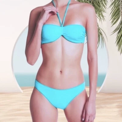 $170 La Perla Bikini Top Underwire 6 Turquoise Blue Italian Luxe Halter Self Tie - Image 1 of 4