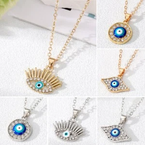 Blessed Turkish Evil Eye Blue Beads Pendant Necklace Clavicle Chain Women Men - Zdjęcie 1 z 50
