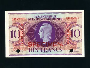 Guadeloupe:P-27s,10 Francs,1944 * Marianne * Specimen * UNC * - Picture 1 of 2