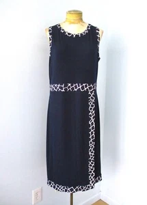 Neu mit Etikett Michael Kors True Navy seidiges Strick Karriere Etui Tank Kleid geometrischer Besatz XL - Bild 1 von 6