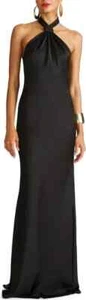 Halston Black Emie Satin Halter Gown Size 14 $545 - Picture 1 of 3