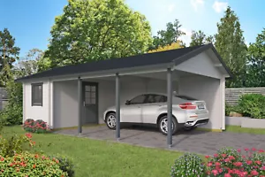 44 mm Carport + Geräteraum 770x430 cm Garage Einzelcarport Gartenhaus Holzgarage - Bild 1 von 1