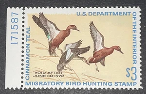 Travelstamps: US Duck Stamps Sc #RW38 $3 Cinnamon Teal M OG NH ** NUMBERED - Picture 1 of 5