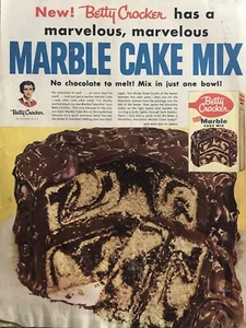 1954 Betty Crocker Marble Cake Mix PRINT AD Marvelous Mix In One Bowl VTG 1950s - Picture 1 of 5