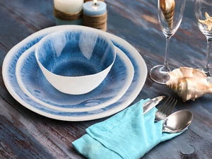 Campinggeschirr, Melamin Geschirrset maritim, Picknickgeschirr für Wohnmobil - Bild 1 von 12