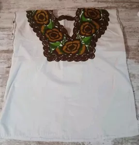 Vintage 60er 70er Tunika Bauern Top Blumen bestickt Shirt Baumwolle Damen Gr. 42" - Bild 1 von 5