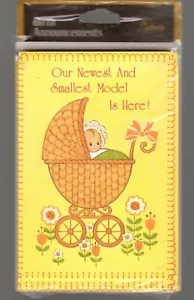 Vintage Baby Birth Announcements Boy Girl 8 Ct Yellow Orange Retro Gibson Buggy - Picture 1 of 2