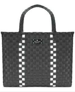Kate Spade-schwarz+weiß Korbgeflecht-gewebte Beuteltasche Strandtasche/Shopping/Reisen. NEU - Bild 1 von 10