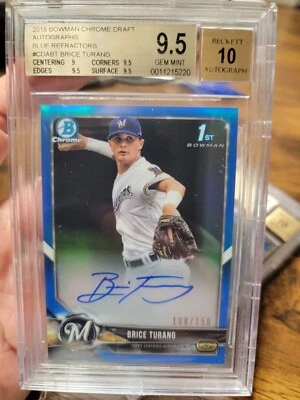 2018 Bowman Draft Chrome Brice Turang Blue Refractor Auto /150 BGS 9.5/10 1st  - Image 1 of 2