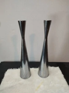 2 Ikea Danish Modern Steel Candlesticks Retro Contemporary Sleek Project - Picture 1 of 10