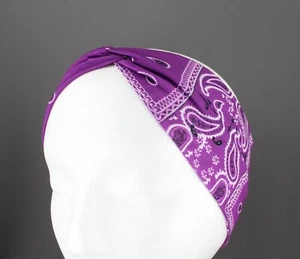 Purple bandana turban twist knot fabric stretch turband hair head band wide - Picture 1 of 7